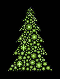 发光的绿色雪花形状的圣诞树