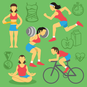 矢量妇女健身和健美平面图标集