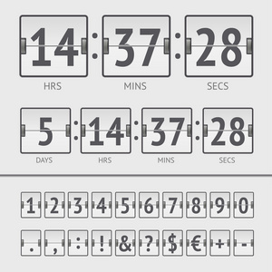 矢量倒计时计时器和计分板数字图片