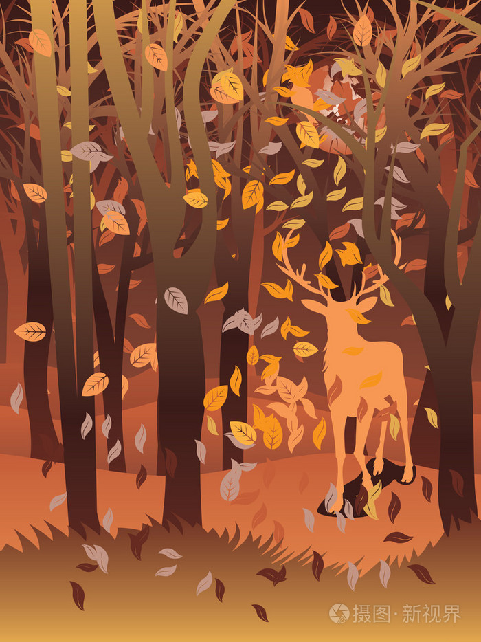 雄鹿在秋天的森林插画-正版商用图片1hc0jx-摄图新视界