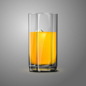 现实矢量橙汁玻璃冰。为每个背景透明