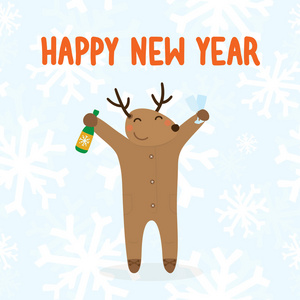 快乐新的一年鹿与饮料