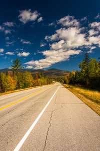 在白色山国家为猫头鹰头公路秋天颜色