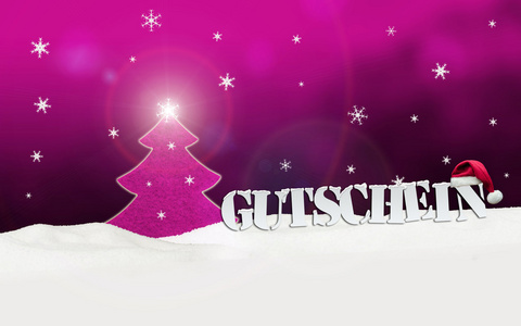 圣诞节凭证 Gutschein 树雪粉红色