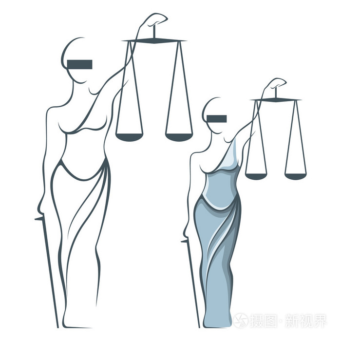 正义的女神 femida 在外形风格的矢量图