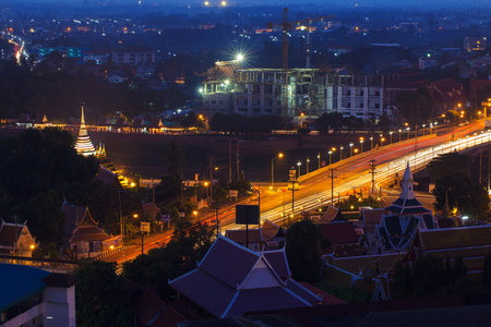 景观，美丽日落萱桥南路河上，Phitsa