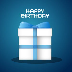 生日快乐矢量图和蓝色背景和纸礼品盒