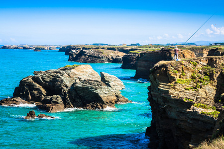 海滩的 las catedrales 或 catedrais，西班牙加利西亚里, 瓦德奥