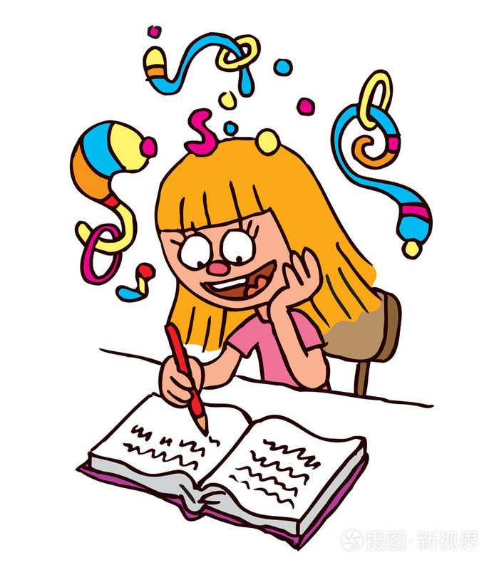 学校女孩作业想象力