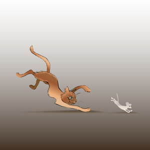 猫追着老鼠的简笔画图片