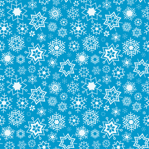 蓝色的向量冬天背景与雪花。无缝模式