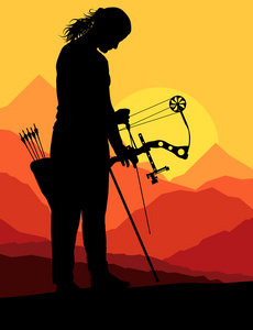 积极射箭运动剪影背景矢量在自然浓照片