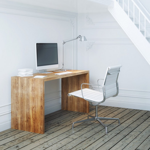 工作地点与内部的木桌和现代扶手椅