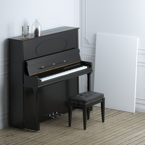 复古黑色钢琴与经典室内空框架