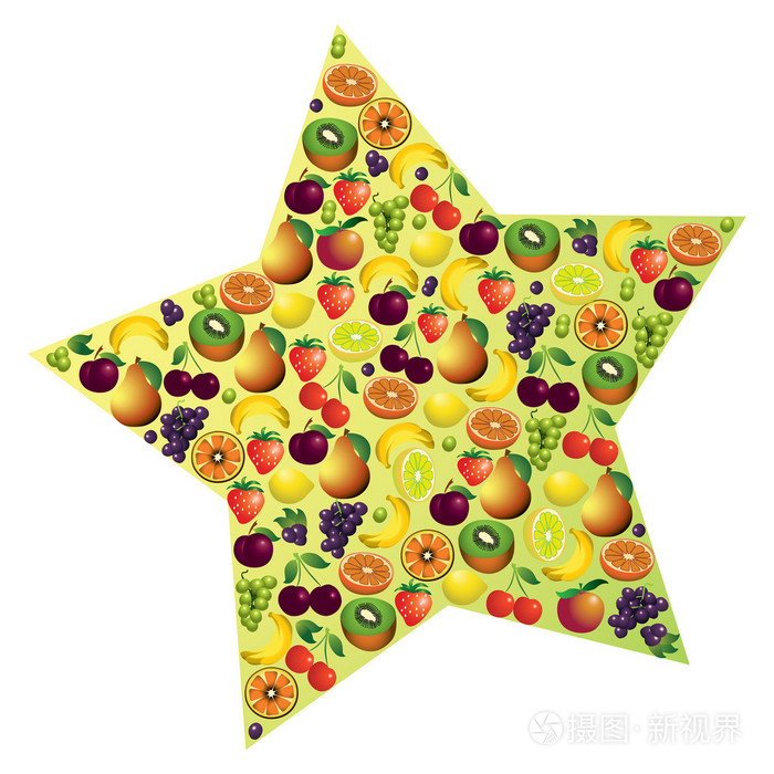 水果抽象成分, 不同种类的水果图标集,矢量我