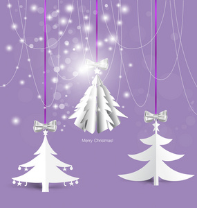 快乐圣诞贺卡与圣诞树，矢量插图