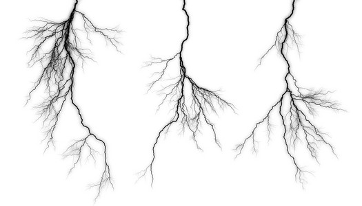 在白色背景上的黑色闪电照片