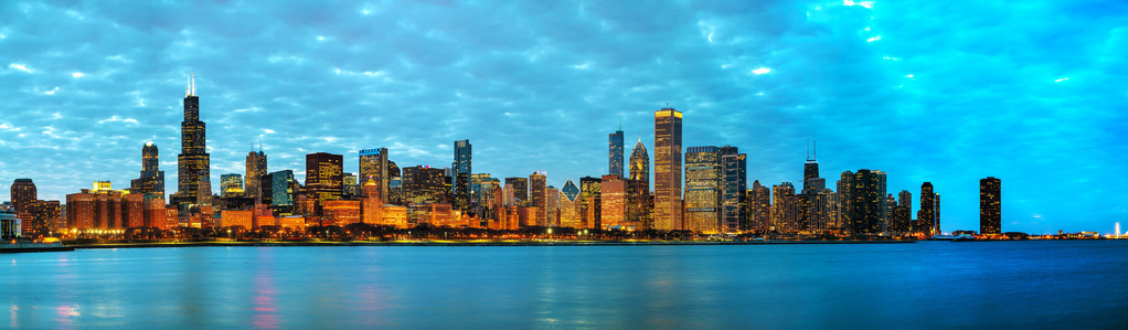芝加哥市中心城市景观全景图片