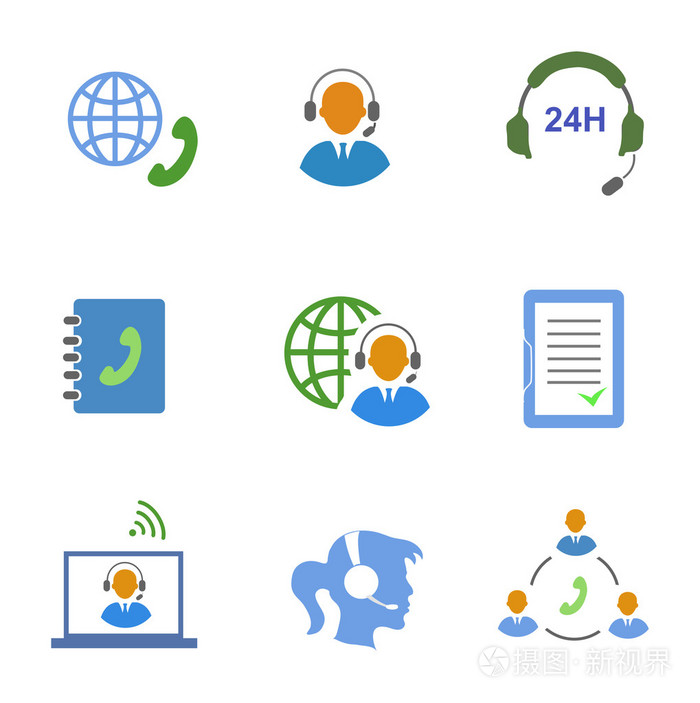 打电话给联系人的移动电话和通信隔离矢量图中心服务图标集