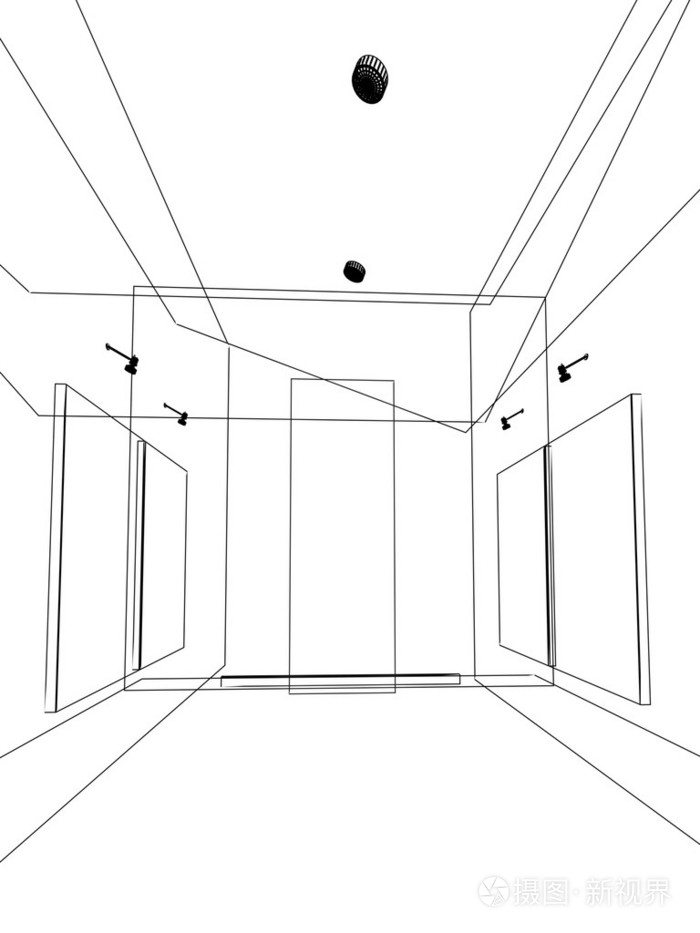 抽象设计素描的室内展厅博物馆