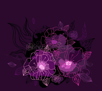 美丽的紫色牡丹。手绘矢量