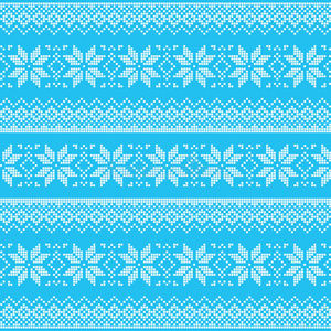 冬季，圣诞节蓝色无缝像素图案与雪花