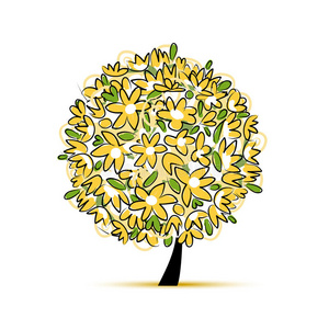 艺术花卉树黄色为您的设计