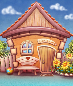 木屋插画卡通屋插画照片