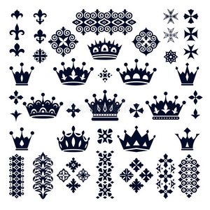 一套皇冠和装饰元素