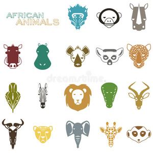 非洲动物的颜色图标