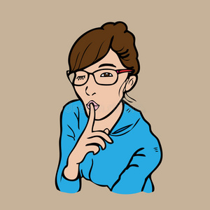 出现艺术单出针女人做沉默的象征女人制造沉默手势和手指沉默寡言的女