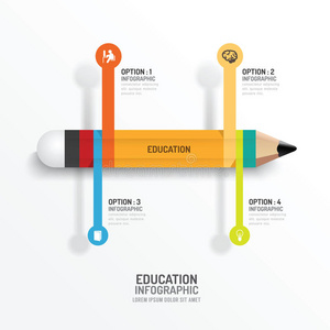 教育铅笔信息图形创意模板。矢量。