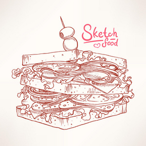 美味三明治素描照片