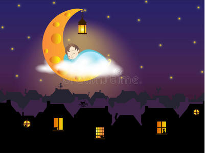 月夜睡梦图 图画图片