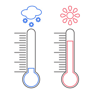 线的温度计测量热与冷，与太阳和雪花图标的设计 矢量图