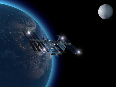 国际太空站在环绕地球的轨道图片