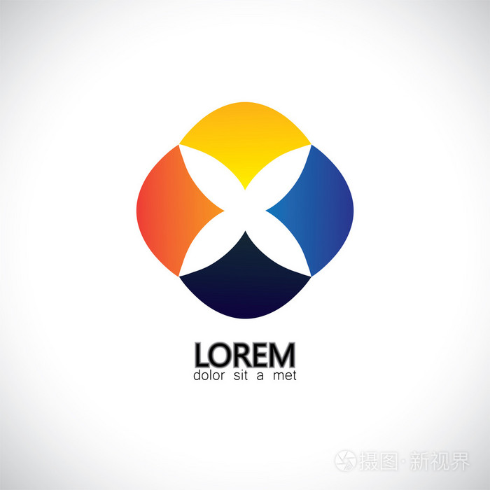 抽象现代花卉艺术与 4 五颜六色的花瓣,红色,橙色