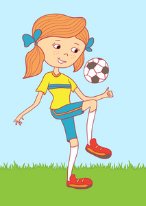 一个十几岁的女孩用足球球的插图