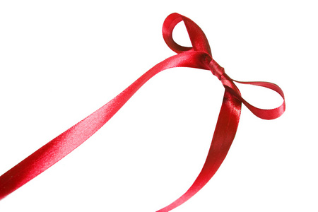 红色织物蝴蝶结，孤立在白色背景上的蝴蝶结