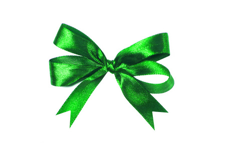 绿色织物蝴蝶结，孤立的白色背景上的蝴蝶结