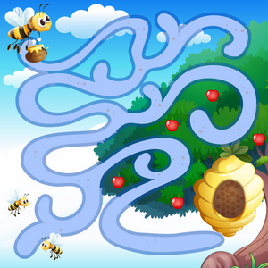 迷宫卡通蜂窝矢量迷宫棋盘游戏模板.