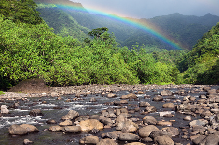 大溪地。波利尼西亚。山 河 彩虹