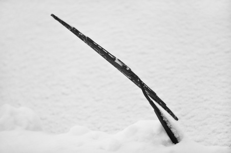 汽车挡风玻璃刮水器在雪中