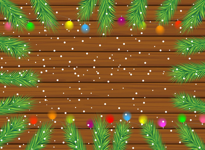 圣诞树和明亮的 ga 的分支的木纹理
