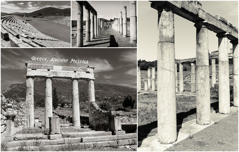 在古代的墨西拿，Peloponnes，希腊废墟