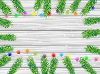 圣诞树和明亮的 ga 的分支的木纹理