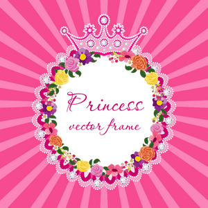 干花相框与小公主矢量皇冠图片