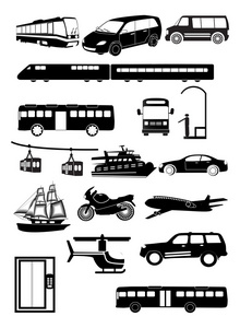 公共交通工具的图标集图片