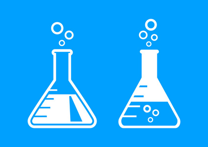 实验室玻璃图标在蓝色背景