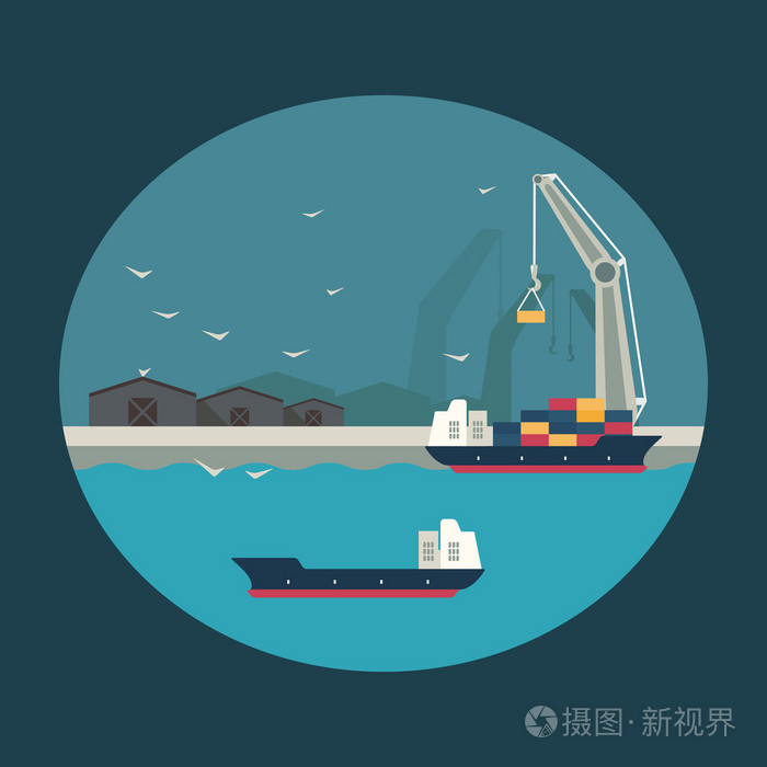 货船装载集装箱船上.图图插画-正版商用图片1hmhix-摄图新视界